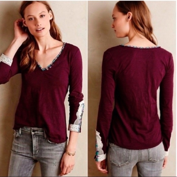 Anthropologie crochet cuff purple knit long sleeved shirt, M. - Picture 9 of 9